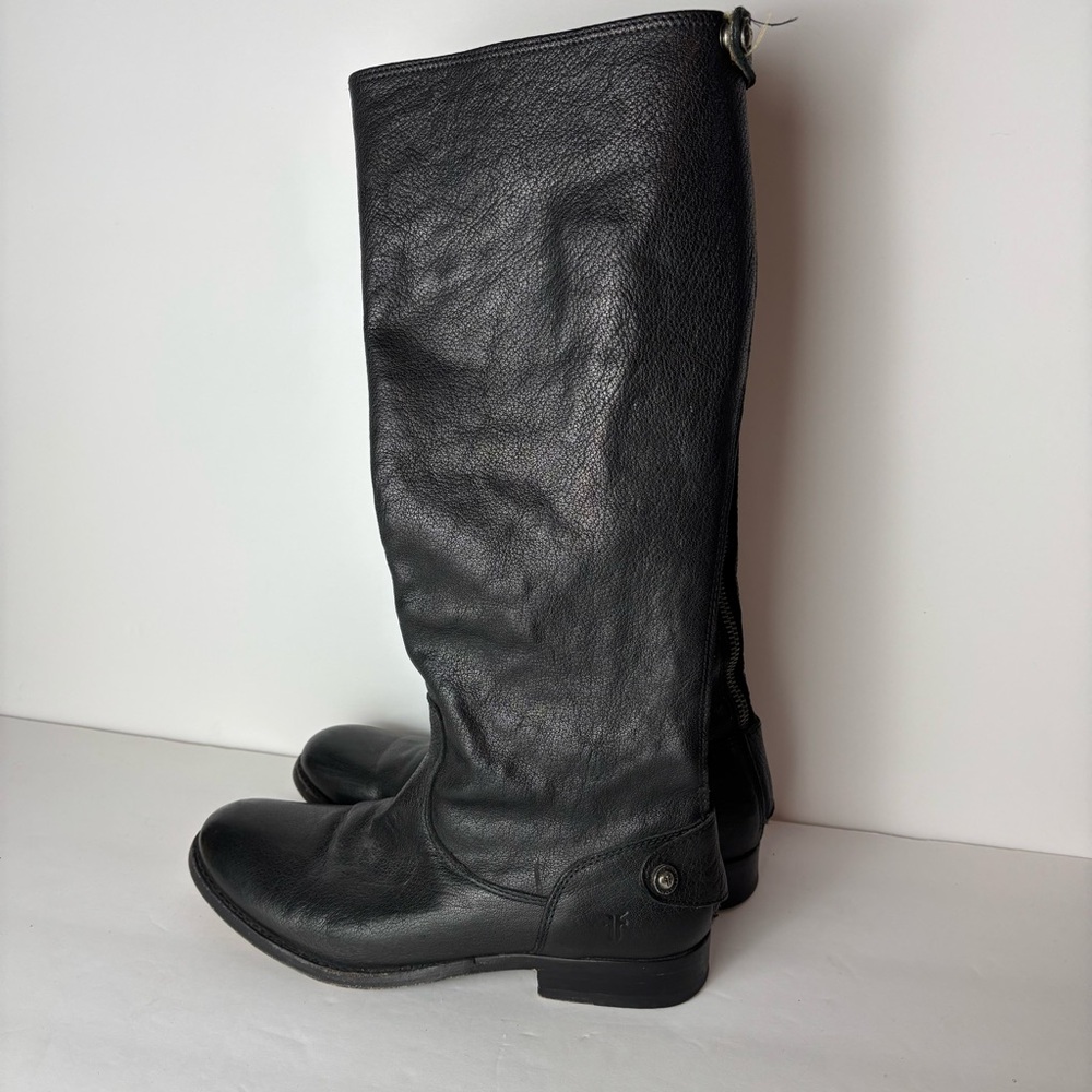Frye Melissa Button Back Zip Tall Boots - Black Leather